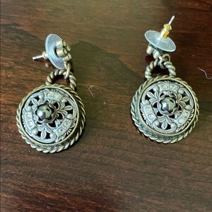 Vintage Gold and Black Floral Earrings